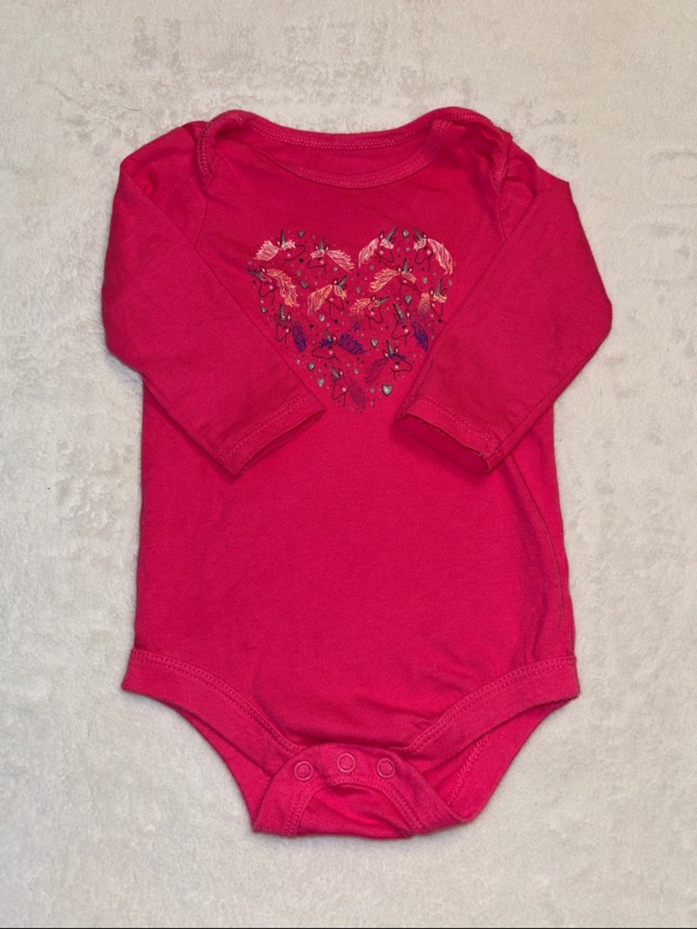 (3 for $10) George Pink unicorn heart print Long-Sleeve Baby One-Piece bodysuit